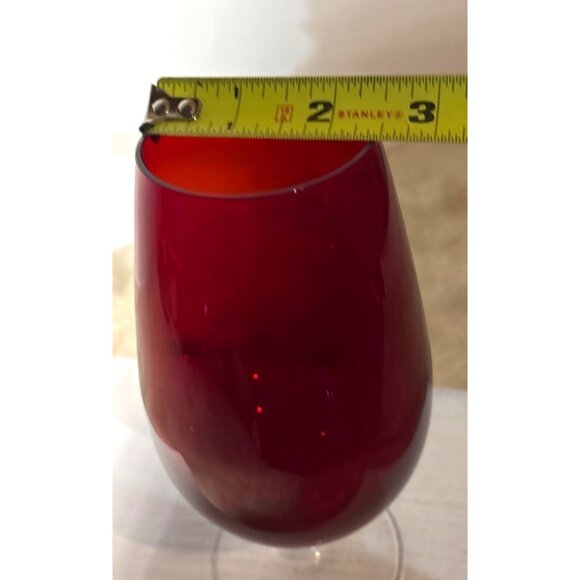Ruby Red Wine Glass 7" Tall Clear Glass Stem Elegant Design - Picture 5 of 6